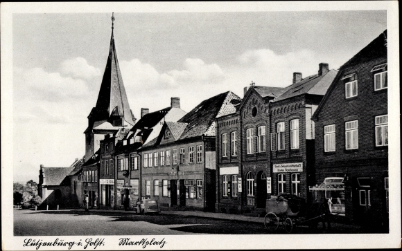 Ak Lütjenburg in Holstein, marktplein, kerktoren