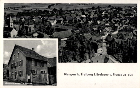 Ak Biengen Bad Krotzingen, Fliegeraufnahme, Geschäft Th. Fischer