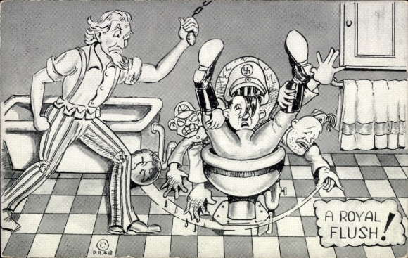 Künstler Ak A Royal Flush, Hitler, Mussolini, Toilette, Humor