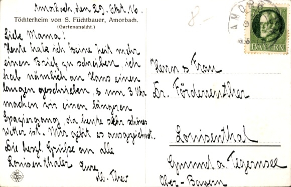 Postcard Amorbach in the Odenwald Lower Franconia, daughters' home of S. Füchtbauer, garden