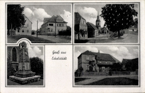 Ak Eckolstädt Bad Sulza in Thüringen, Teilansichten, Denkmal, Gebäude, Kirche