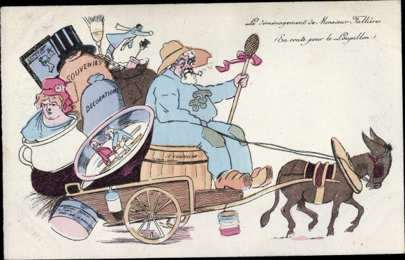 Postcard Le Démenagement de Monsieur Fallières, On the way to Loupillon