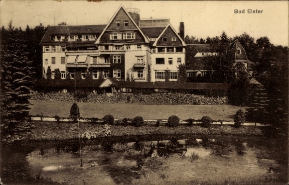 Postcard Bad Elster Vogtland, house with pond