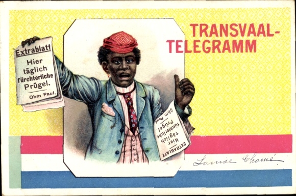 Postcard Transvaal Telegram, Extra Edition, Here daily terrible beatings