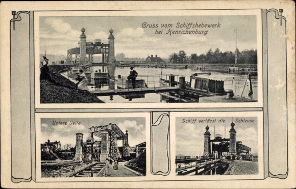Postcard Oberwiese Waltrop Ruhr area, Henrichenburg ship lift, ship