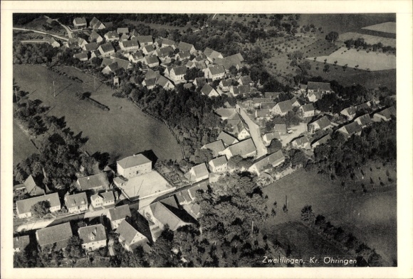 Postcard Zweiflingen in the Hohenlohe, aerial photograph