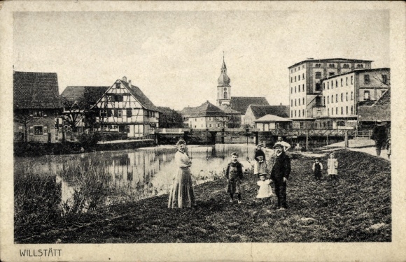 Postcard Willstätt Ortenaukreis, residents on the shore with a view of the city