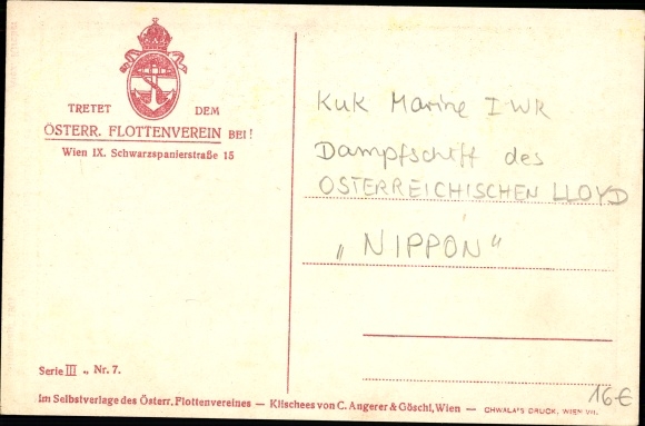 Artists Postcard Kircher, Alex, freighter Nippon, Österreichischer Lloyd