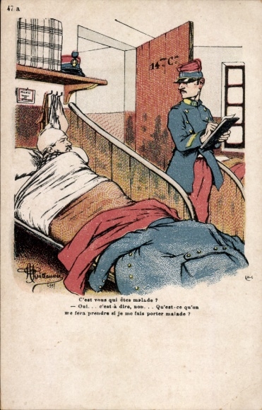 Artist Postcard Guillaume, Albert, Sick Soldier in Bed