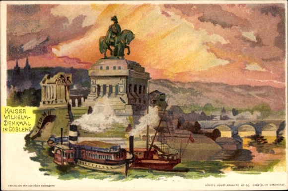 Artist Chromo-Litho Pfaff, C., Koblenz, View of the Kaiser Wilhelm Monument, Deutsches Eck