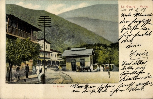 Postcard La Guaira Venezuela, mountain landscape, houses, street, motif, Venezuelan architecture