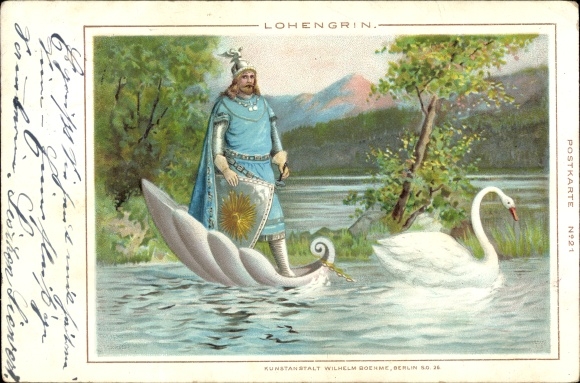 litho Lohengrin, ridder, schild, zwaan