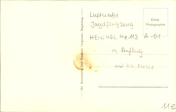 Postcard German Air Force, Heinkel single-seater fighter He 112 A-01
