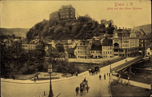 Ak Greiz im Vogtland, Brücke, Oberes Schloss