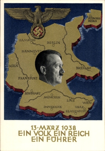Postal stationery Postcard Klein, One People, One Reich, One Führer, Anschluss of Austria 1938, Greater Germany