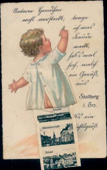 Leporello Ak Stollberg im Erzgebirge, Hohensteiner Straße, Bahnhof