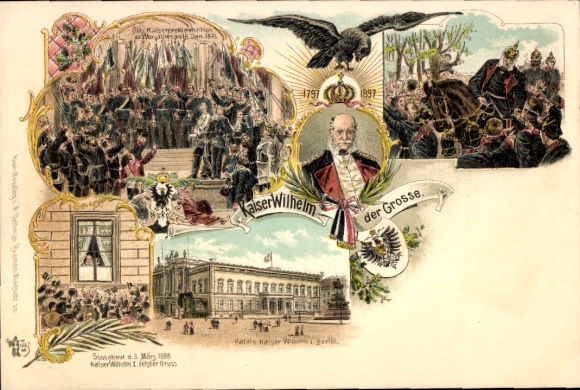 Ak Berlin Charlottenburg, Kurfürstendamm, Kaiser Wilhelm II, Insignien, Festakt, 1797 1897, Ka...