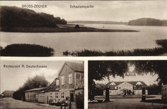 Postcard Groß Zecher Seedorf in Lauenburg, Schaalseepartie, castle, restaurant