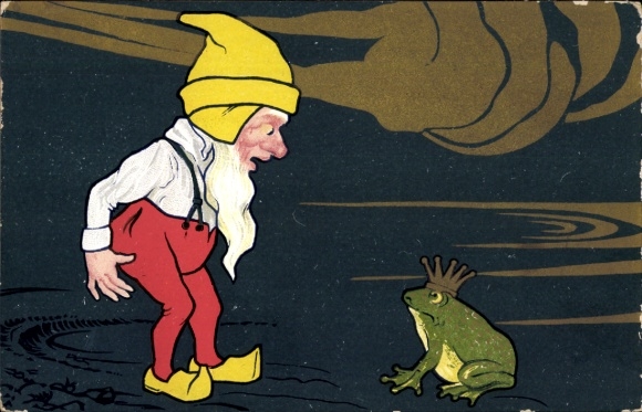 Postcard Dwarf and Frog Prince