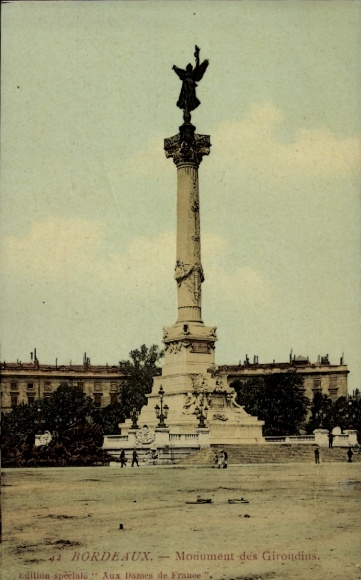 Ak Bordeaux Gironde, Monument des Girondins, standbeeld, kolom,