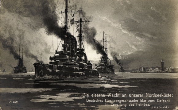 Künstler Ak Teschinsky, Paul, Deutsche Kriegsschiffe, Hochseegeschwader klar zum Gefecht, Nordsee
