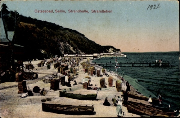 Ak Ostseebad Sellin op Rügen, strandhal, strandleven