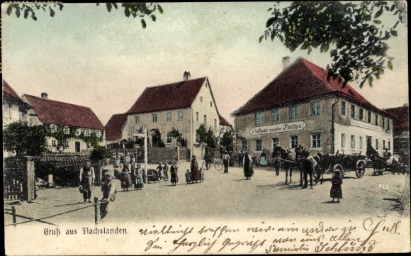 Postcard Flachslanden in Middle Franconia, inn to the storks