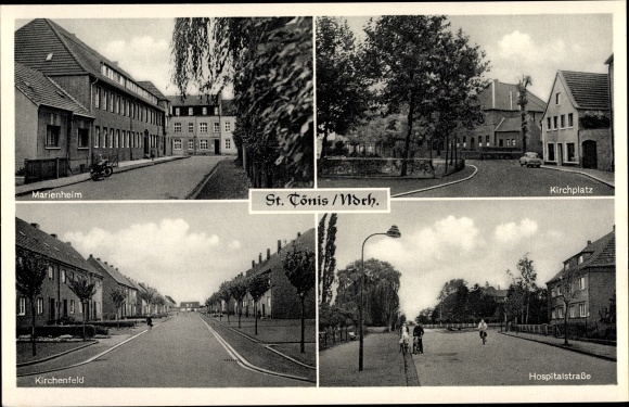 Postcard Sankt Tönis Tönisvorst am Niederrhein, Kirchplatz, Hospitalstraße, Kirchenfeld, Marienheim