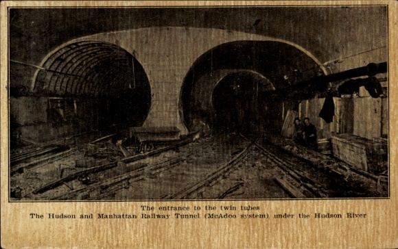 Postcard New York City USA, Twin Tubes, Hudson and Manhattan Railway Tunnel, McAdoo system