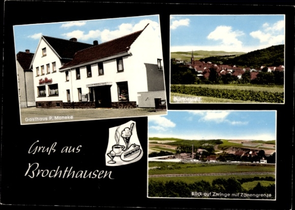 Ak Brochthausen Duderstadt im Eichsfeld, Gasthaus P. Moneke, Zwinge, Zonengrenzen, Totale