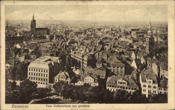 PC Hanover in Lower Saxony, panoramic view, town hall, old town, historical style, black and white