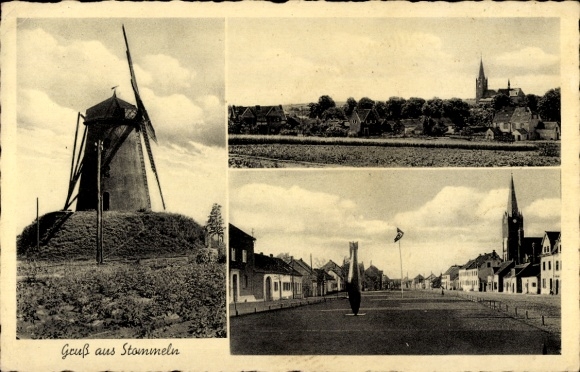 Postcard Stommeln Pulheim North Rhine Westphalia, windmill, local area