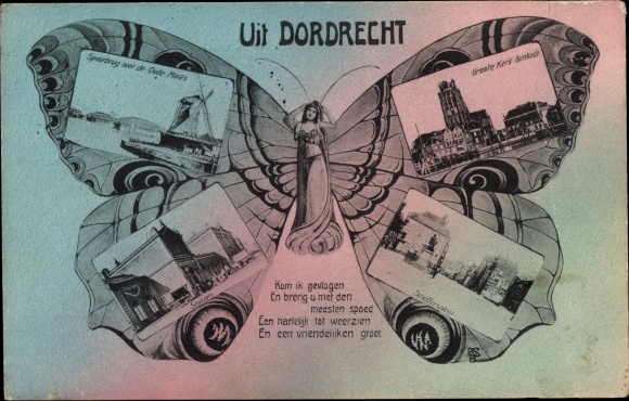 Butterfly PC Dordrecht Holandia Południowa Holandia, Spoorbrug, Oude Maas, Groote Kerk, Station