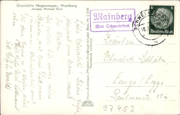 KP Landpoststempel Mainberg przez Schweinfurt