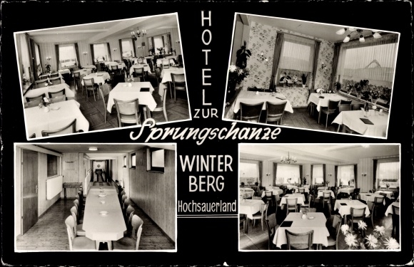 Postcard Winterberg in the Hochsauerland district, hotel to the ski jump, owner A. Koerfer, interior views