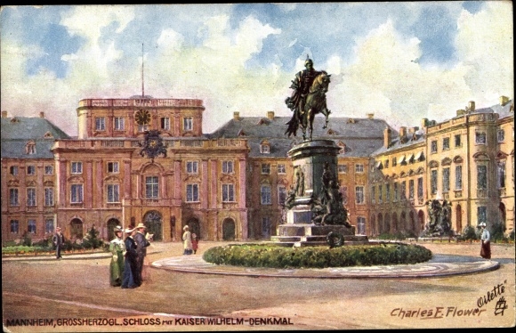 Artist Postcard Flower, C., Mannheim in Baden, Grand Duke. Castle, Kaiser Wilhelm Monument, Tuck 637 B