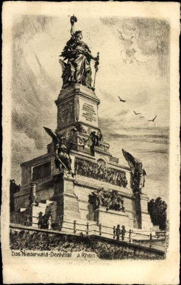 10 alte Ak Niederwalddenkmal am Rhein, verschiedene Ansichten, teilweise gemalt