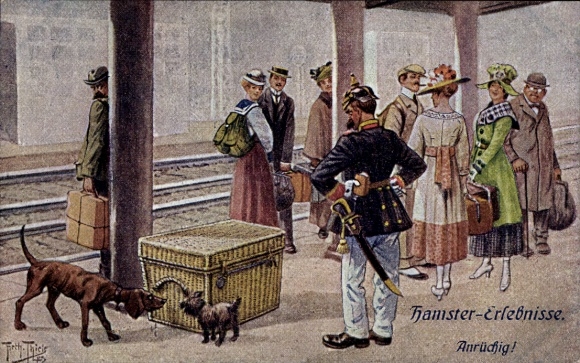 Artist PC Thiele, Arthur, hamster experiences, disreputable, soldier, platform, dogs