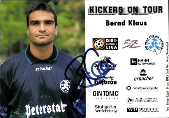 Karta autografu piłkarza Bernda Klausa, SV Stuttgarter Kickers, autograf