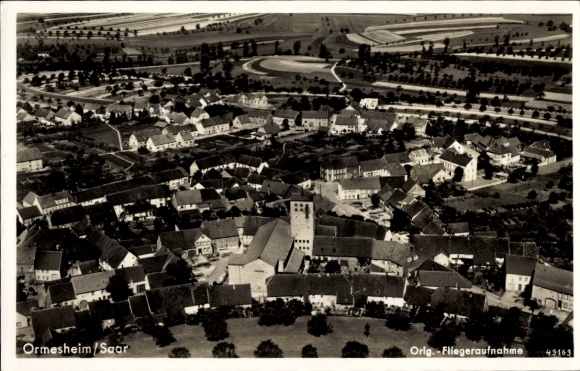 Ak Ormesheim Mandelbachtal im Saarland, Fliegeraufnahme