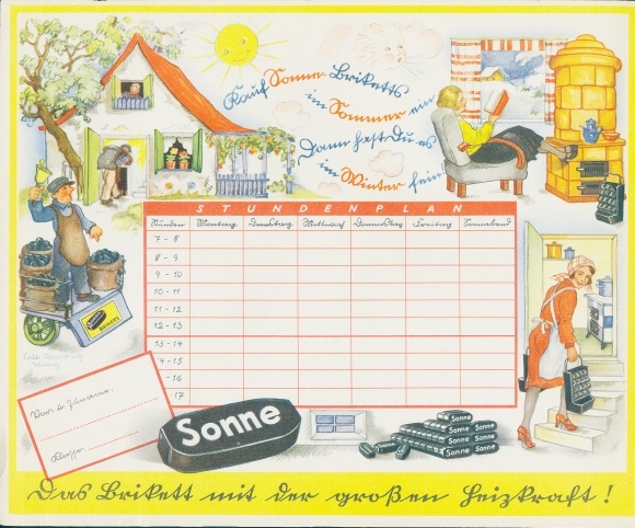 Timetable SONNE coal briquettes - the briquette with the great heating power around 1930