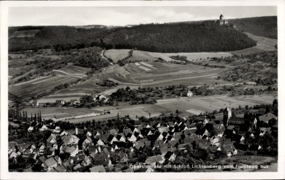Postcard Oberstenfeld in Baden Württemberg, aerial photograph, Lichtenberg Castle