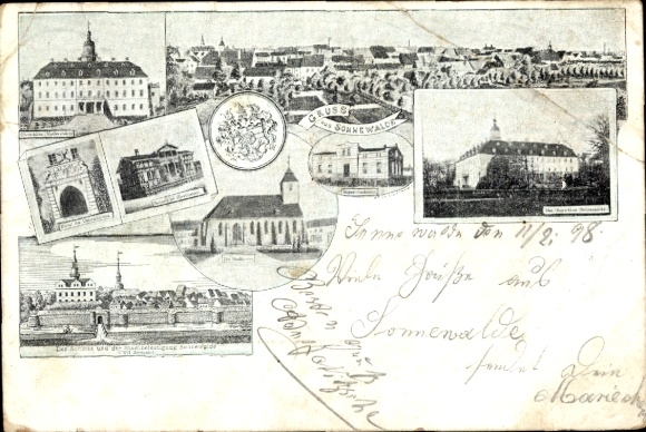 Postcard Sonnewalde in Lower Lusatia, panorama, castle, church