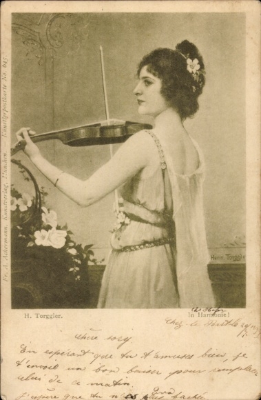 Artist Postcard Torggler, H., violinist playing, In Harmony