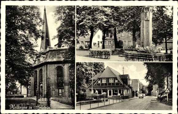 Ansichtkaart Rellingen in Holstein, kerk, straatbeeld