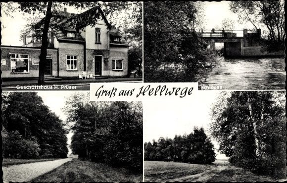 Postcard Hellwege Sottrum Lower Saxony, business H. Prüser, lock, forest section