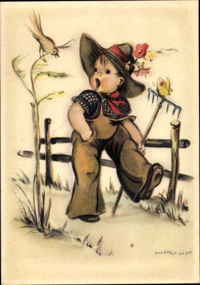 Artysta KP Peyk, Hilla, chłopiec z grabiami, ptaki