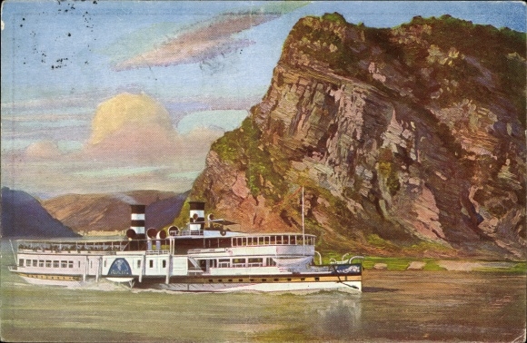 Künstler Ak Rheindampfer vor der Loreley, Köln Düsseldorfer Rheindampfschifffahrt