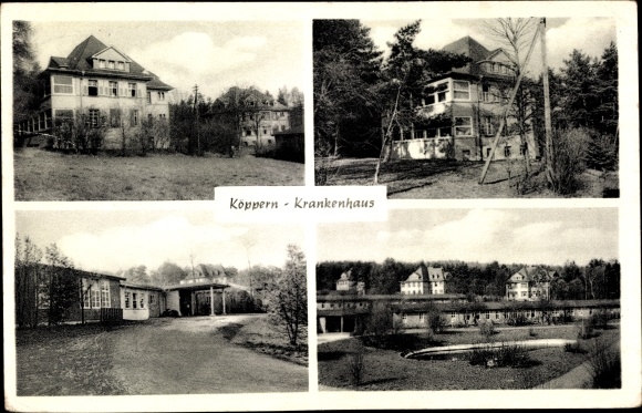Postcard Köppern Friedrichsdorf Taunus, hospital, partial views, sales hall Maria Föller