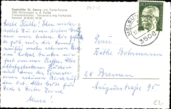 Postcard Melsungen in Hesse, restaurant St. Georg, guests
